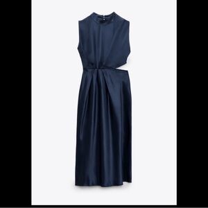 Zara blue satin cut out dress